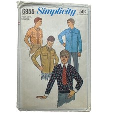 VTG Simplicity 6955 Mens Shirt Pattern 15.5 Chest 40 Sport Western