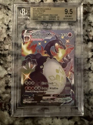 Pokémon Charizard VMAX SV107/SV122 Shining Fates Shiny Vault Holo Beckett 9.5