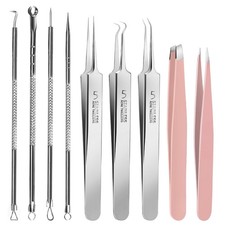 9 Pcs Professional Blackhead Tweezers and Pimple Popper Tool Kit, Stainless S...