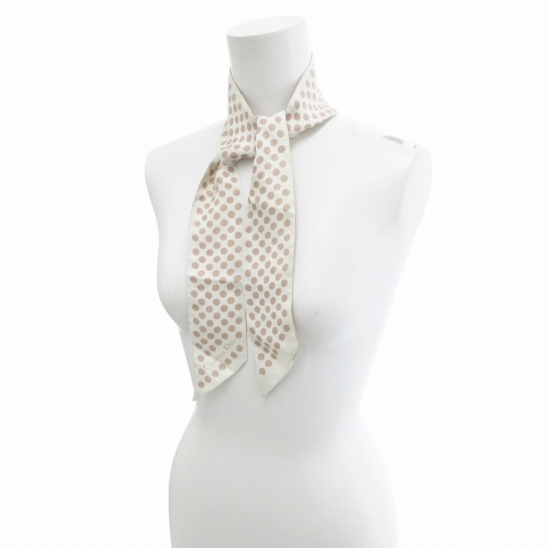 Dior Mitzah Scarf Logo Dot Pattern White Beige /Ho Aa Gy19 Women's Authentic thumbnail 3