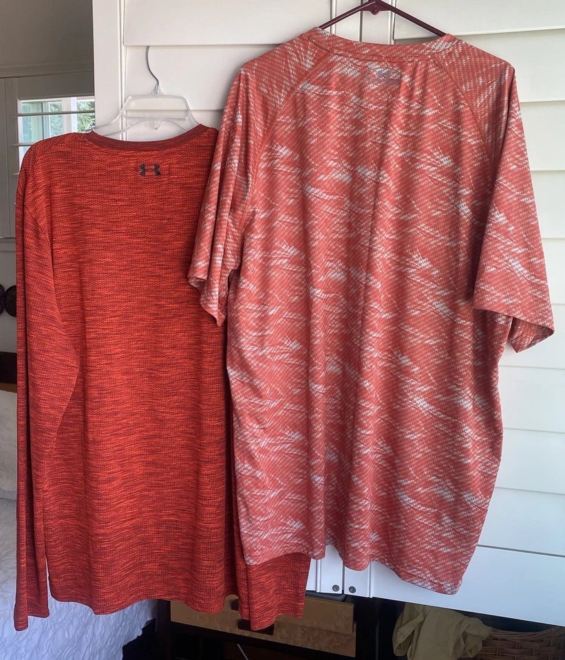 Lote de 2 Under Armour Masculino 3XL 1 Camiseta Manga Longa 1 Heatgear Curto Vermelho Laranja - Imagem 2 de 4