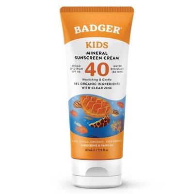 1/2028 Badger Kids Mineral Sunscreen Cream SPF 40, 98% Organic Ingredients, Zinc