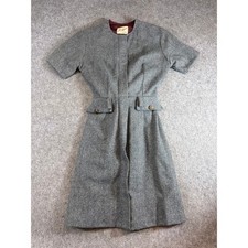 Vintage 60s Jeune Leique Cherberg Shirt Dress Womens Small Gray Herringbone Wool