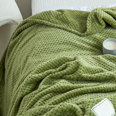 Green 100x120cm Cooling Blanket Milk Fleece Lattice Jacquard Blanket Summer Cold