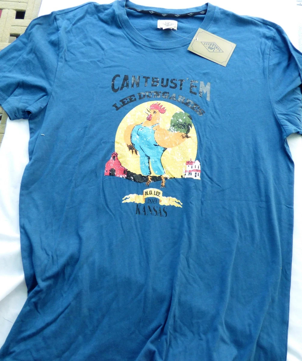 Lee Dungarees Graphic T Shirt Size Large Tee Rooster Theme Blue New w/ Tags