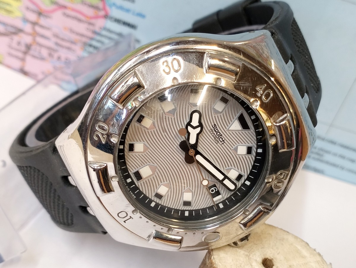 Swatch シルバー クロノグラフ 時計　IRONY AG1999　軽量アルミ SWATCH IRONY QUARTZ SILVER DIAL AG-1999 SWISS MEN'S FULL