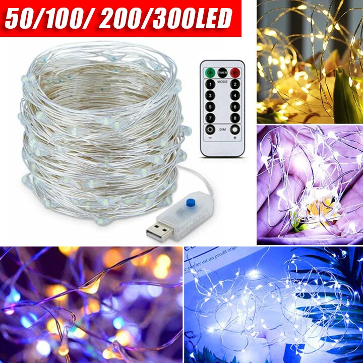USB Twinkle LED String Fairy Lights 7/30M 50/100/300LED Copper Wire Party Remote - Image 2 of 4