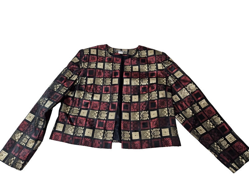 "Maggy L" Metallic Brocade Style Jacket Geometric Pattern Made in USA Size 14
