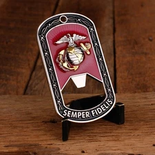 Marine Corps Bottle Opener Challenge Coin - Dogtage shape