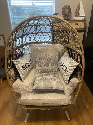 Wicker Egg Chair Rattan Chair Brown, Outdoor Patio Porch Lounge 