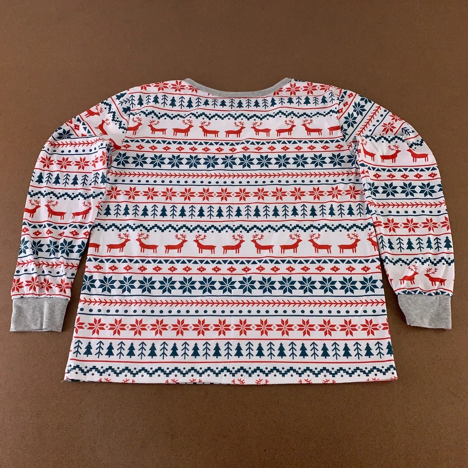 Top de pijama pulóver de manga larga Fair Isle rojo blanco azul talla mediana para hombre Foto 3 de 4