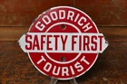 Vintage Original 1930s Goodrich Safety First Tourist Porcelain Grill Badge Sign