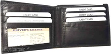 men's bifold black wallet genuine leather 6 credit cards 1 ID 2 bill slot wallet