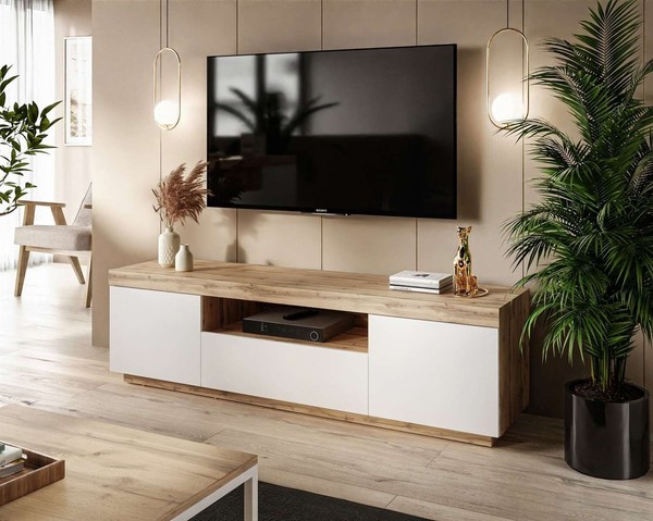 Tv-Schrank Eiche Wotan Weiß Matt 170 Fernsehschrank Unterschrank Tv-Board Berlin-image