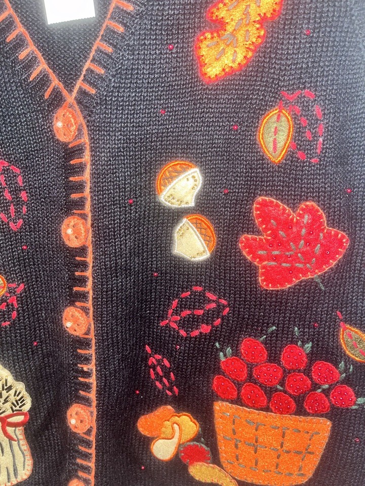 Kmart Holiday Editions Sweater Vest Fall Leaves Black Size X Large eBay