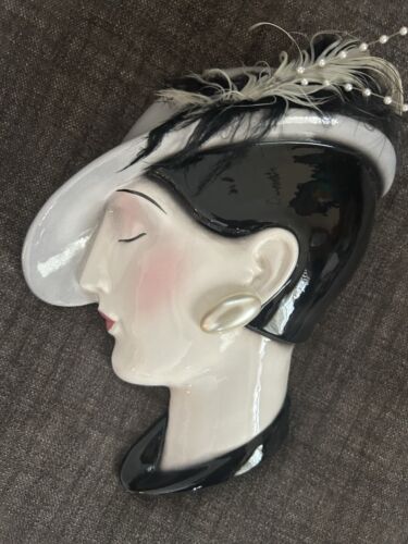 Vtg Clay Art of San Francisco Lady Woman Wearing Hat Pearl Earring Wall Mask 80s