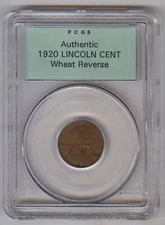 1920 Authentic Lincoln Wheat Cent + PCGS + "Sample" Slab + Circulated Condition