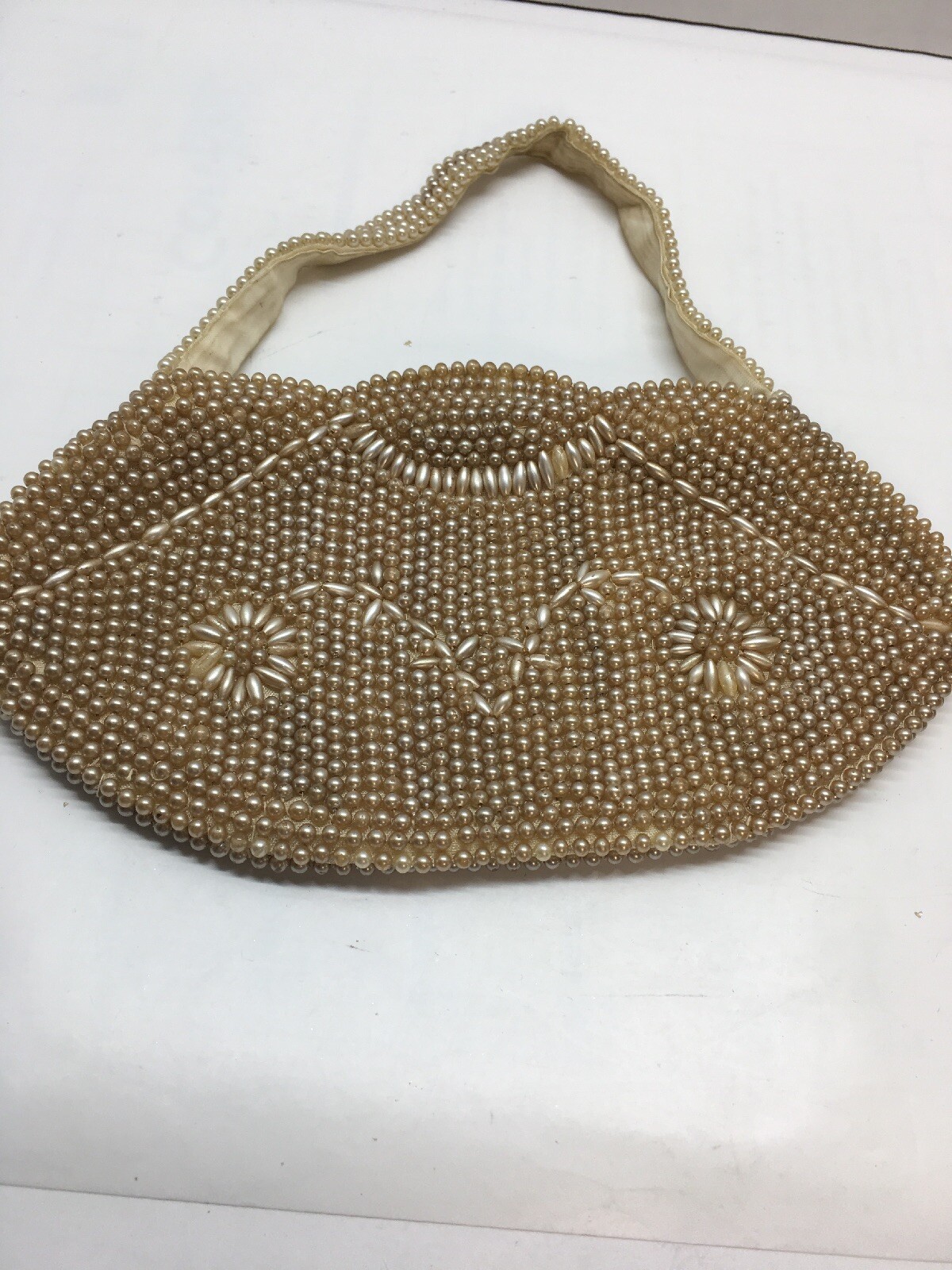 Vintage Ecru Glass Seeded Bead Design Wristlet Purse … Gem