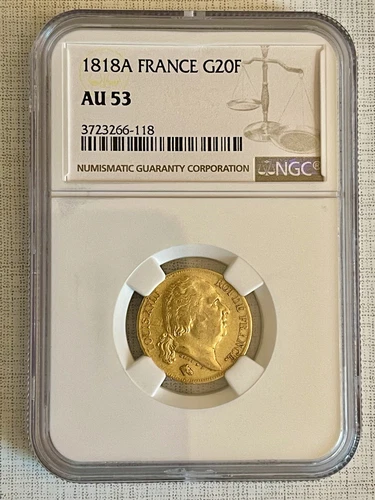 France 1818-A Louis XVIII 20 Francs Gold NGC AU53 SKU# 6271