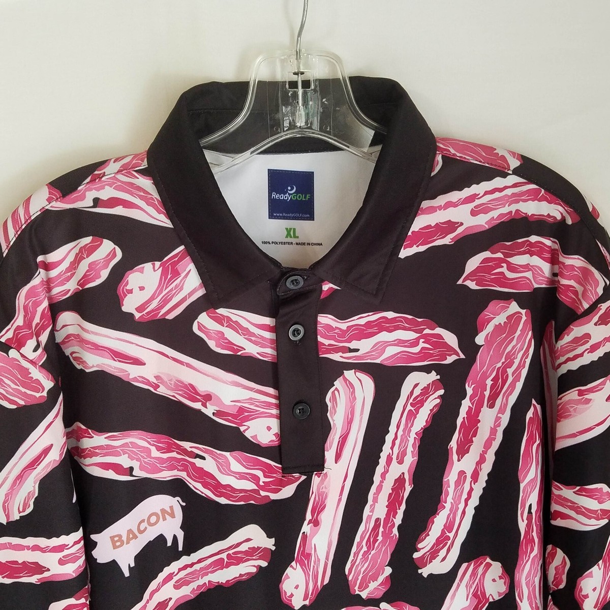 Ready Golf All Over Bacon Pattern Polo Shirt Men's Size XL