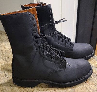 Land Rover Boots Mens 9.5 D Lace Up Vibram Lace up Black Leather Moto Hard Toe