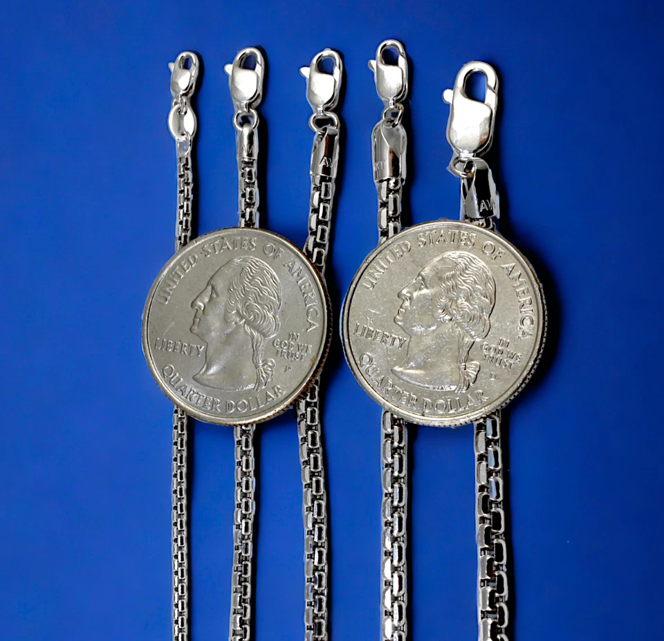 Collar pulsera cadena caja redonda veneciana oro blanco 14K real 7"-30" 1,5 mm-4 mm Foto 3 de 4