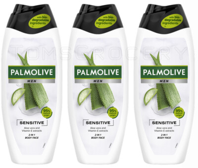 3 PALMOLIVE MEN SENSITIVE 2in1 Shower Gel Aloe Vera & Vitamin E Extracts 500ml