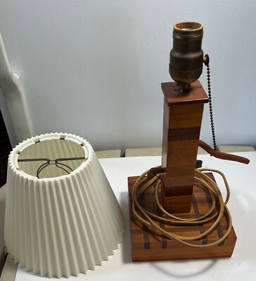 VINTAGE SOLID WOOD TABLE LAMP WITH SHADE-LIGHTS--12