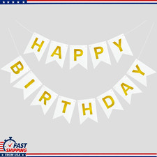 Pre-Strung White Gold Happy Birthday Banner Signs for Women Men GirlColor: White