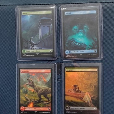 how many jurassic park cards are there mtg MTG Jurassic Park REX Basic Land Lot 4 Cards Forest Island Mtn (Swamp FOIL)