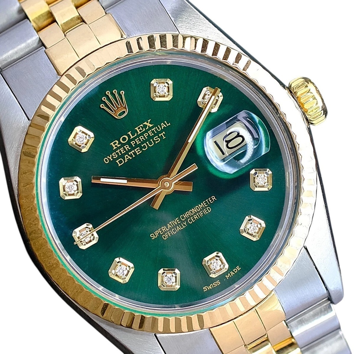 Rolex Datejust 16233 Two-Tone 18KY Gold & Steel Green Diamond Dial