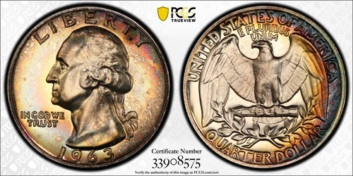 1963 Toned Washington Quarter Proof PCGS PR 66 PF See Video Toning Silver Coin