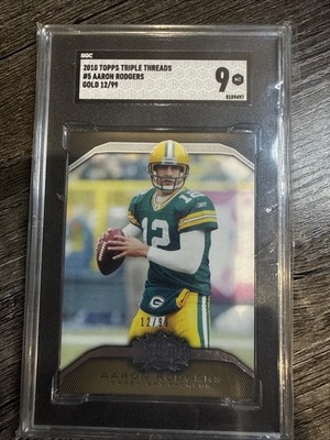 2010 Topps Triple Threads Gold - Aaron Rodgers #5 12/99 Jersey Match SGC 9