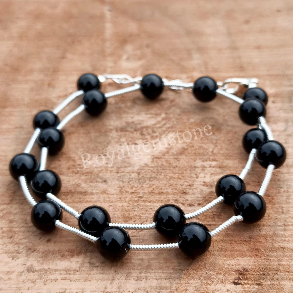 Collar De Perlas De Ónix Negro Natural De 8mm, Perlas De Ónix Lisas, Minimalista - Imagen 2 de 4