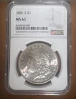 1881 S Morgan Dollar   NGC MS 63