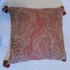 Vintage Burgundy Red Gold Paisley Square Throw Pillow w/Tassels 18" x 18"