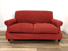 SOFA 2 Seater Red Fabric Sprung Back Duck Feather Seat Cushions FREE DELIVERY