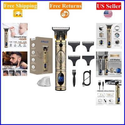 Men's Cordless Hair Clippers, Rechargeable, Zero Gapped, LED Display, Gold