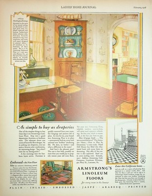 Original 1928 Vintage Kitchen Ad: Armstrong's Linoleum Floors -Simple to buy