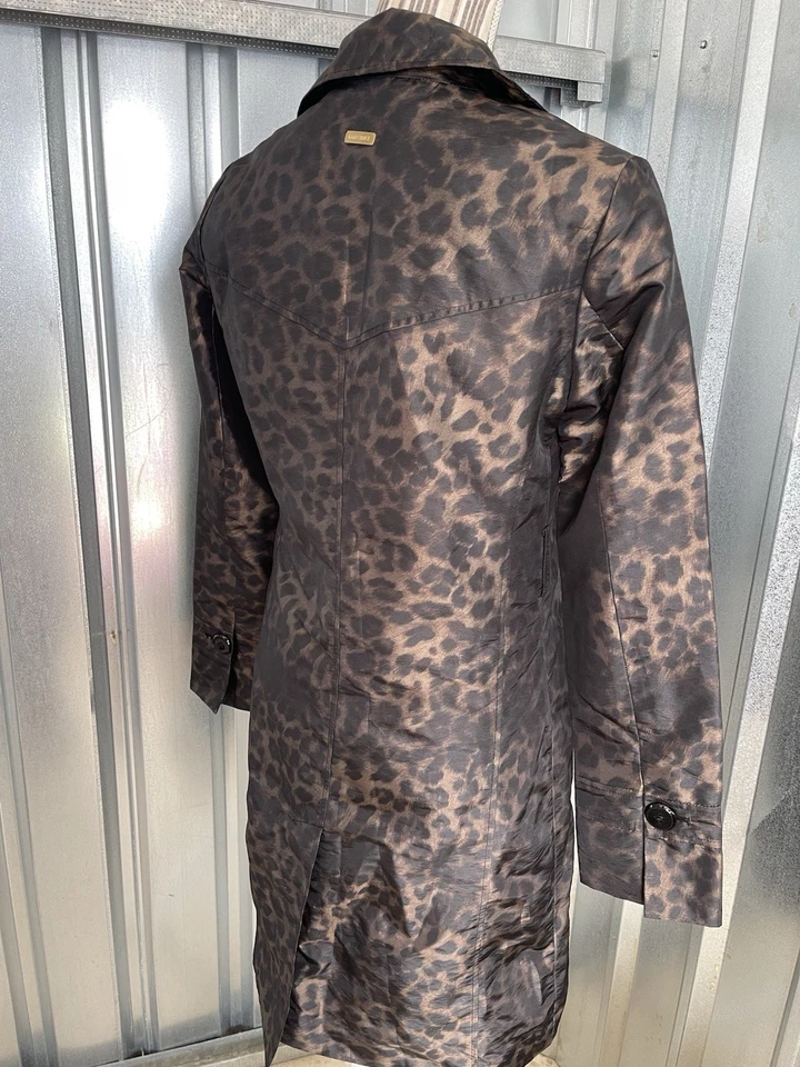 Y2K Ellen Tracy Leopard Animal Print Lined Trench Rain Coat XS - Image 3 of 4
