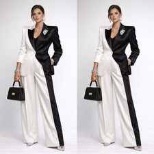 Black White Splicing Women Suit Peak Lapel Formal Party Prom Lady Outfit Blazer