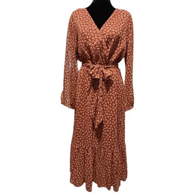 J Crew Point Sur Faux Wrap Maxi Dress 12 Floral Sparkle Rust Cream J2941 NWOT