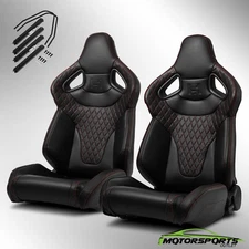 Red Stitching w/Carbon Fiber Leather PVC Reclinable C-Series Sport Racing Seats
