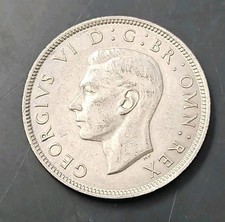 1942 UK George VI Two Shilling  (Florin) 50% Silver Coin (KM.#855)