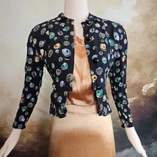 Navy Blue 1930s Novelty Vintage Jacobson's Blouse Jacket Top Art Deco