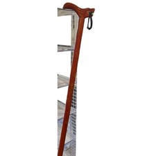 Hand Carved Wooden Dragon Walking Cane Red Brown Glossy Green Orb 35 Inch