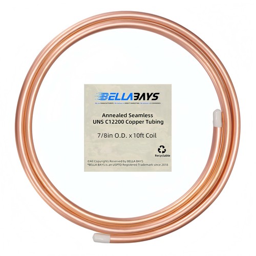 Copper Tubing 7/8 OD 10 ft Coil HVAC Refrigeration ACR C12200 B280 BELLA BAYS