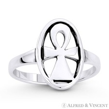 Egyptian Ankh Cross Key-of-Life Crux Ansata Ring in Oxidized 925 Sterling Silver