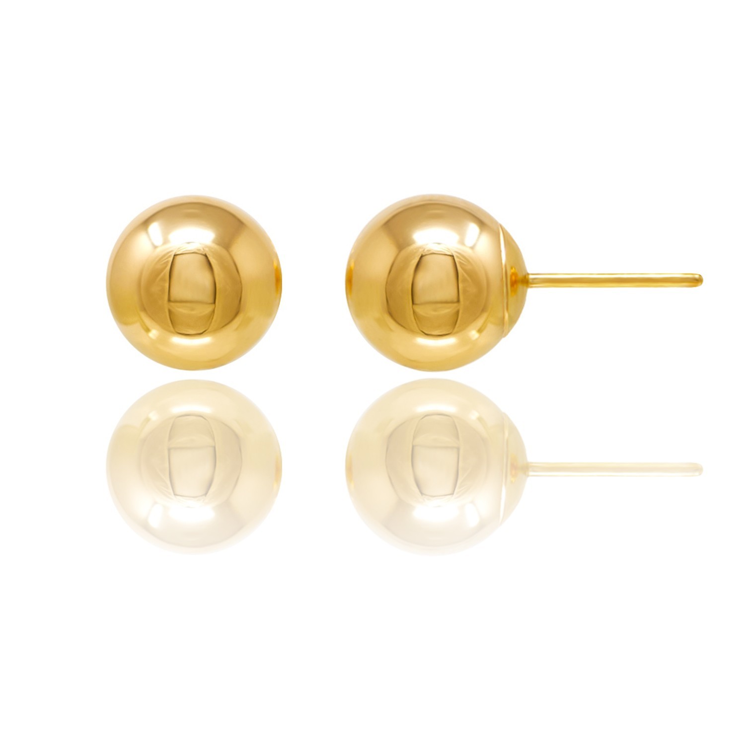 14KT Yellow Gold Ball Stud Earrings 2mm–10mm Silicone Push Back