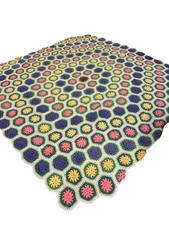 Handmade Afghan Throw Blanket Granny  Hex Scalloped Edge - 78”X 78”multi colors